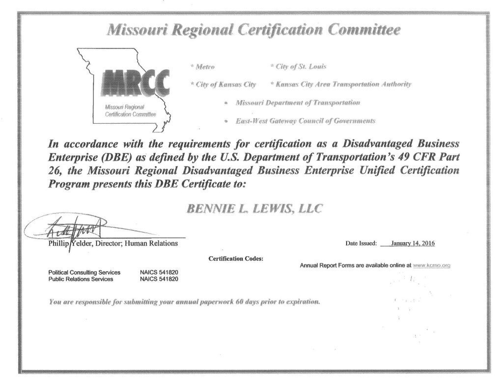 Missouri Regional Disadvantaged Business Enterprise Unified Certification